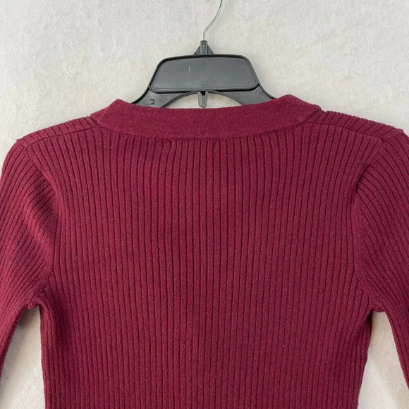 Forever 21 Sweater Womens M Red V-Neck Ribbed Knit Stretch Slim FitLong Sleeves - Picture 8 of 10
